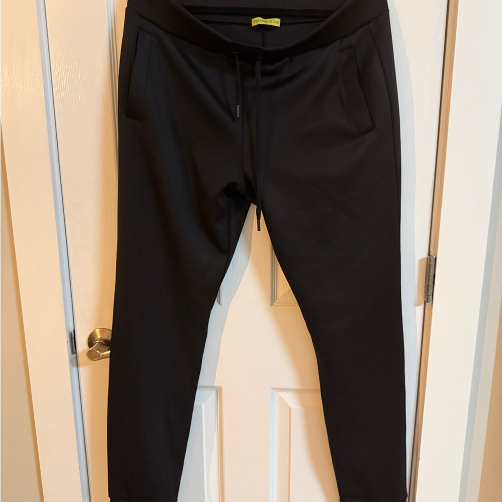 Versace Jeans Collection Black Joggers with Yellow Logo Tag and Logo on back